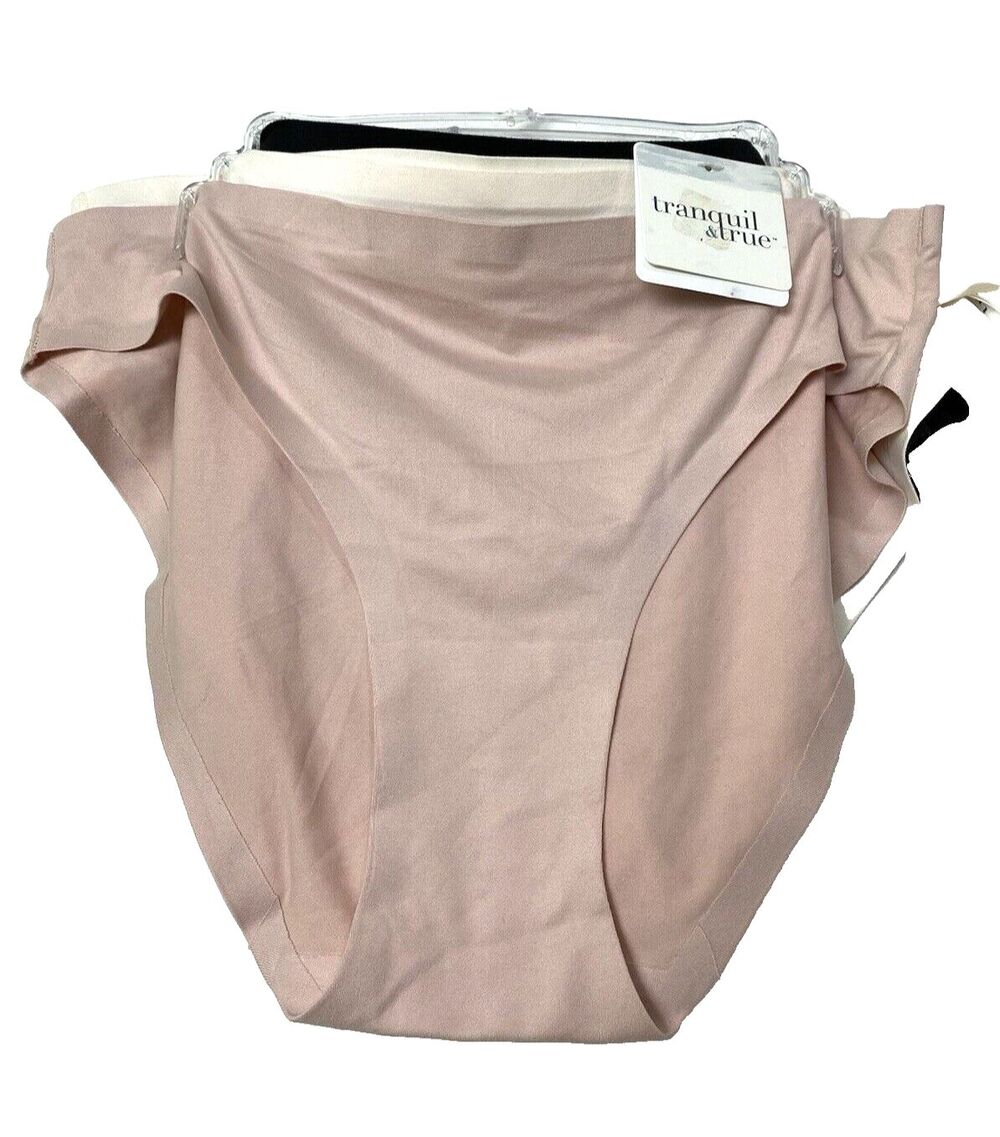 Tranquil & True Bikini Plus Size 2X Women's Panties 3 Pack Black Pink Ivory